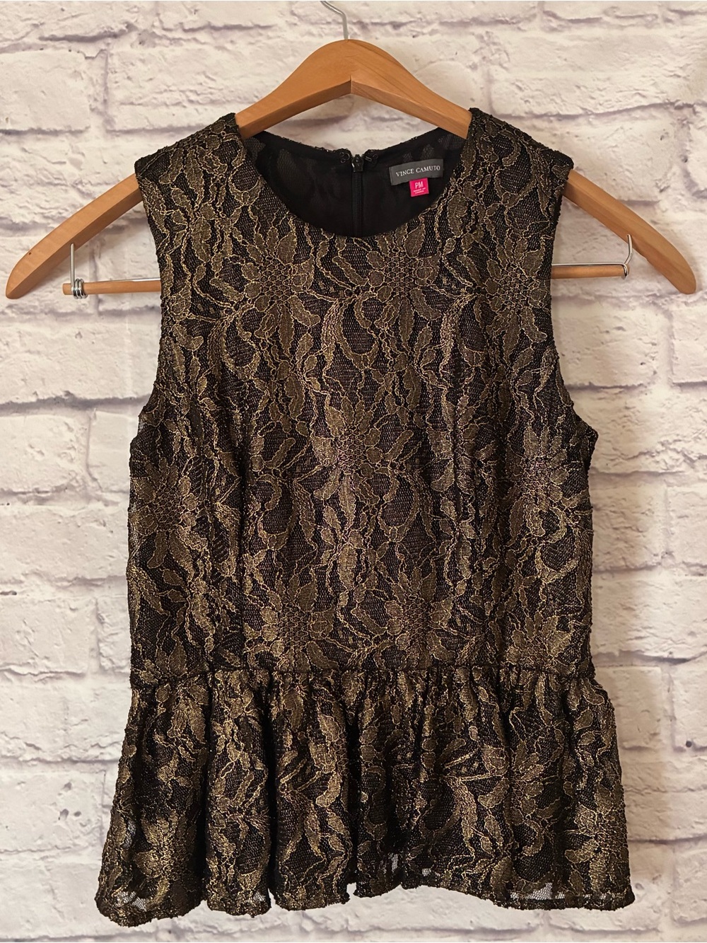 Vince Camuto Black & Gold Lace Peplum Top - PM